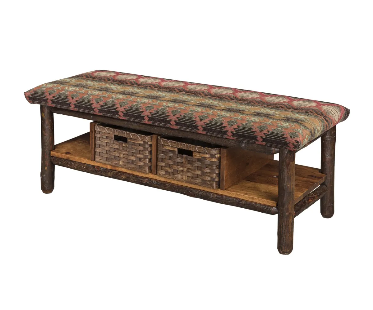 48" Bench With Two Baskets And Fabric Seat